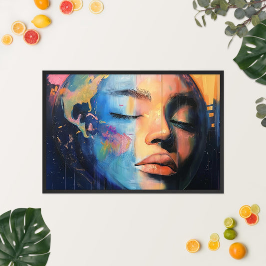 Abstract Woman Framed Poster: Colorful Earth Art Print