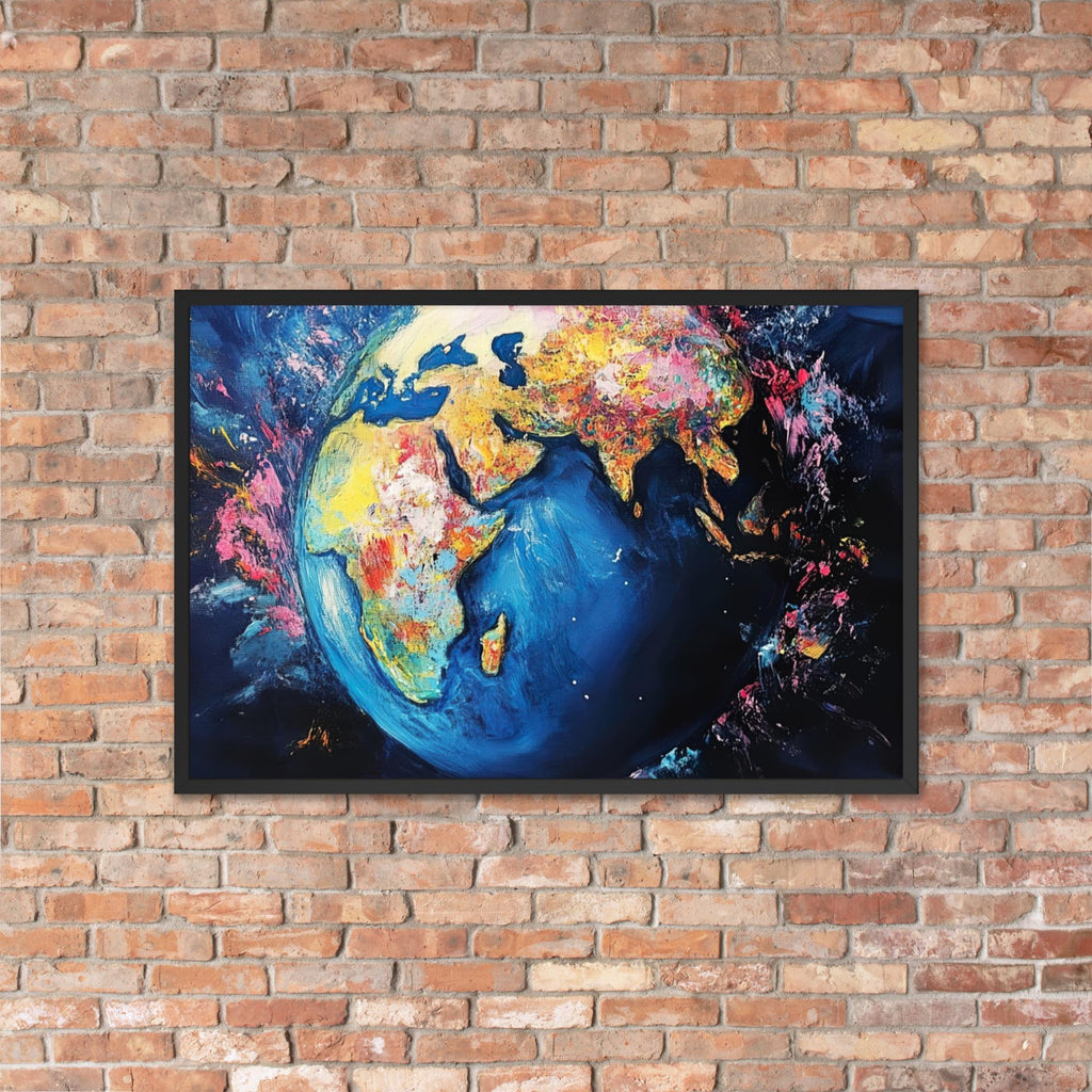 Vibrant World Map Framed Poster: Colorful Earth Art