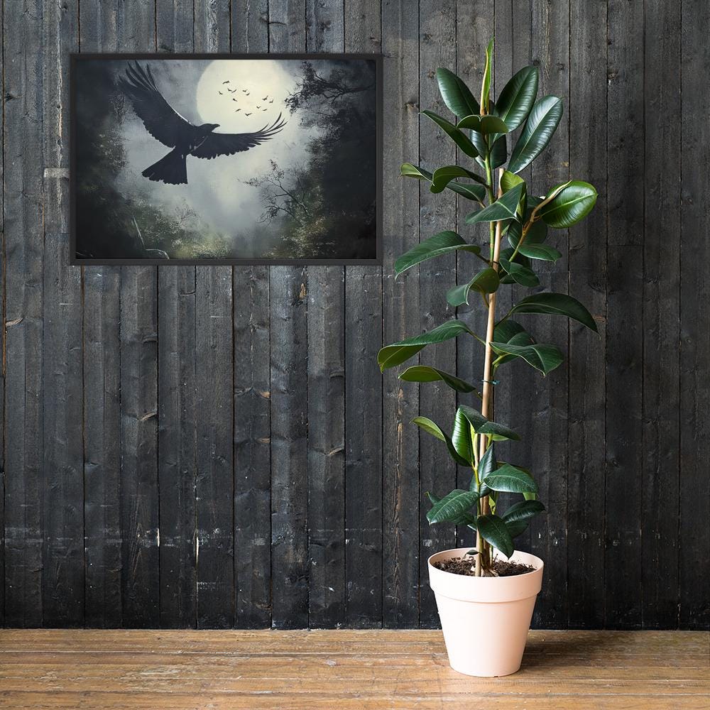 Raven in Hollow Woods Framed Poster: Gothic Wall Art
