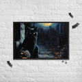 Halloween Black Cat Framed Poster: Spooky Pumpkin Art