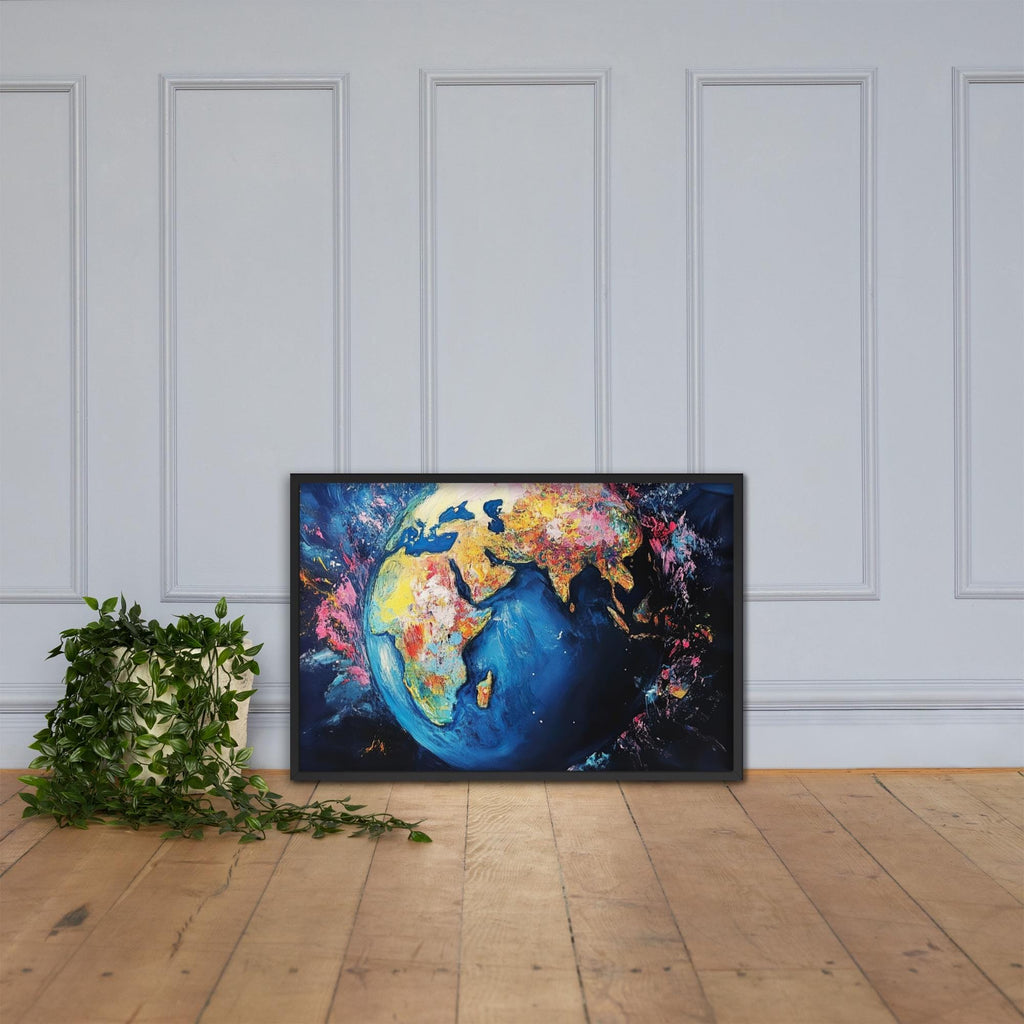 Vibrant World Map Framed Poster: Colorful Earth Art