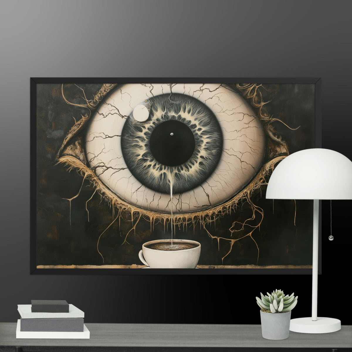 Caffeine Eye Framed Poster: Surreal Coffee Art Print