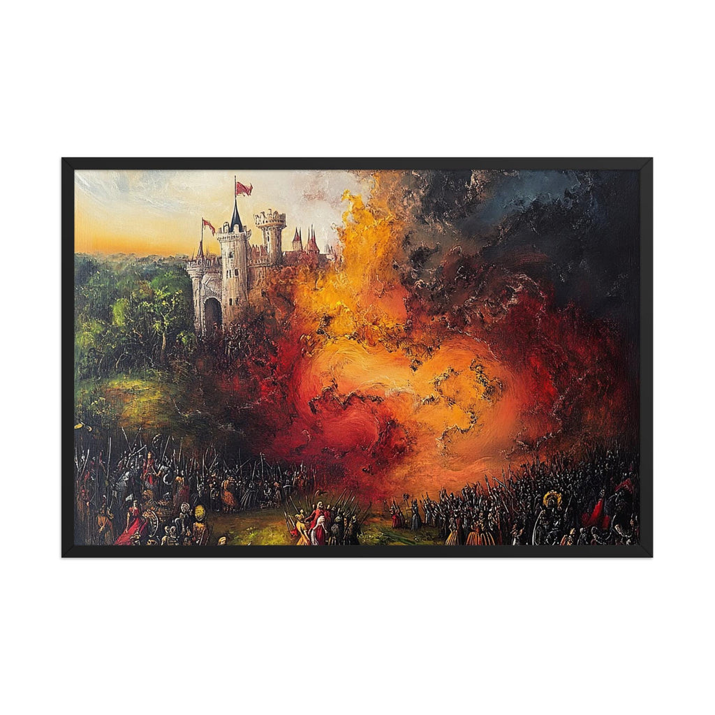 Castle Ablaze Framed Poster: Dramatic Matte Print
