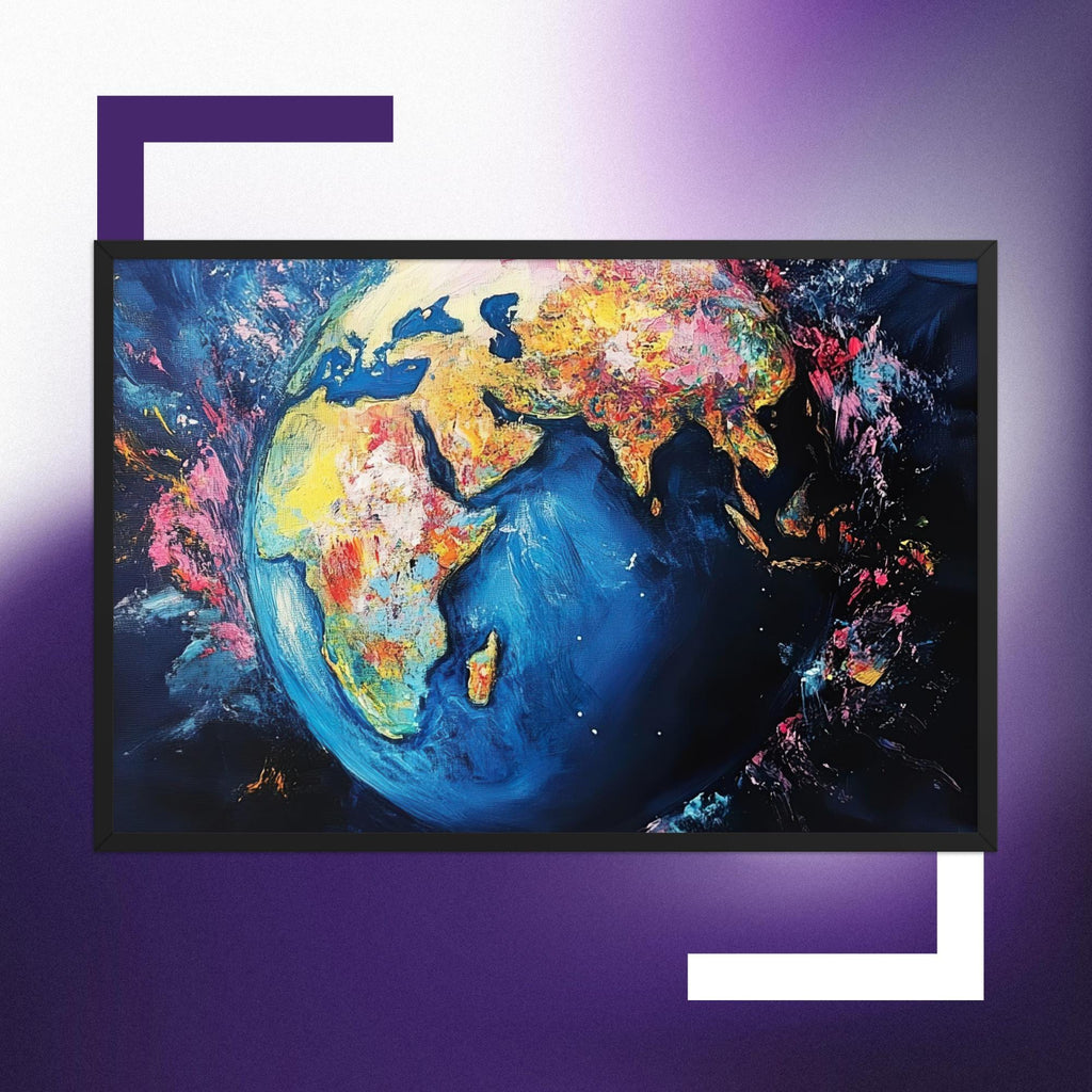 Vibrant World Map Framed Poster: Colorful Earth Art