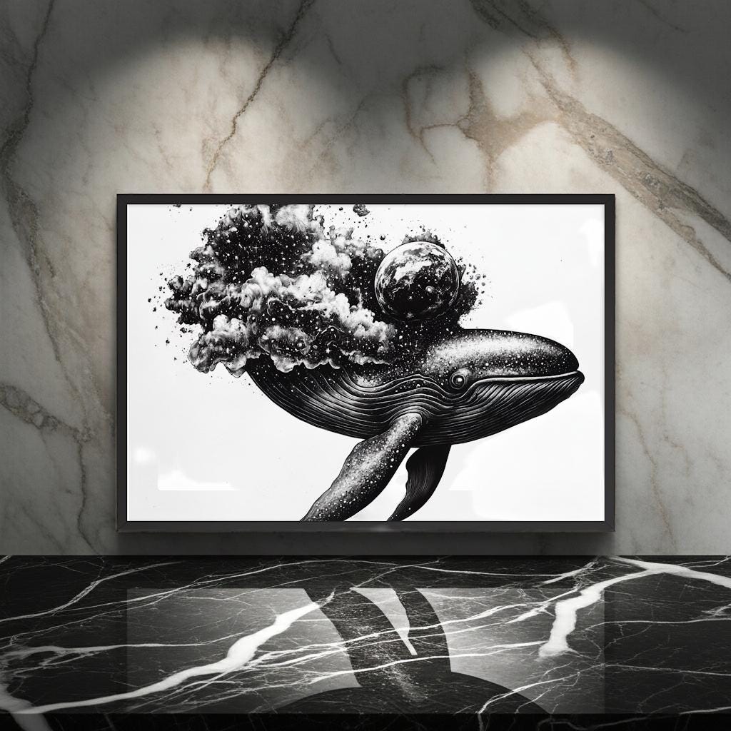 Lucid Whale Framed Poster: Space Galaxy Art Print